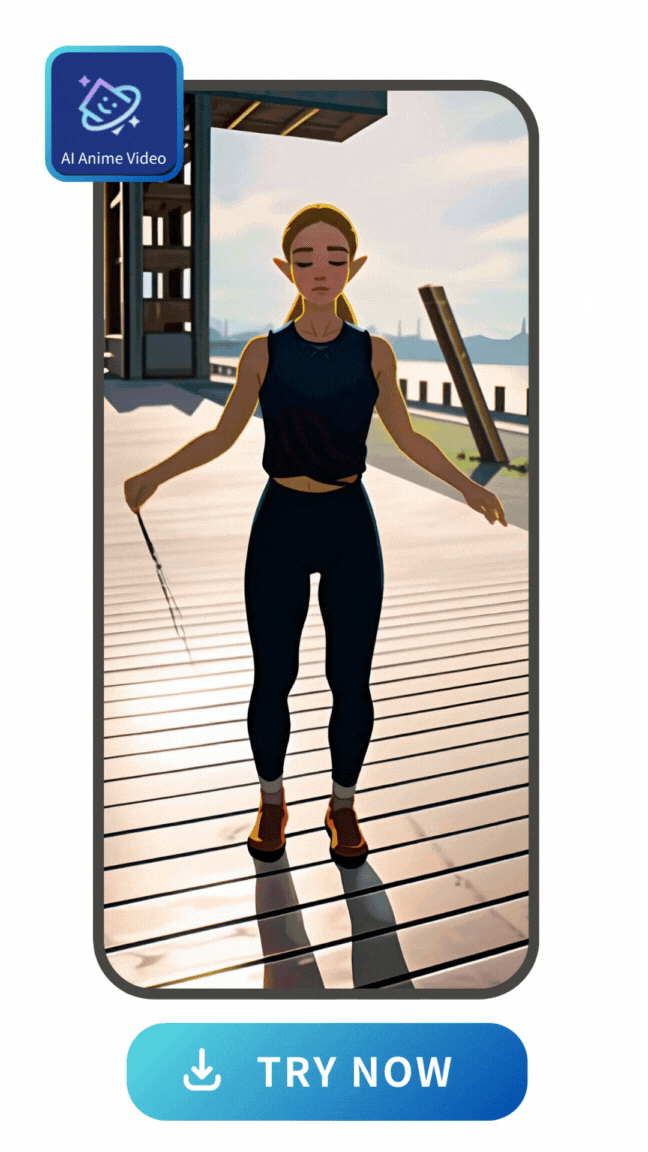 transform a girl jumping rope video with 3 AI anime video styles